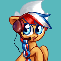 Size: 200x200 | Tagged: safe, artist:avui, oc, oc only, oc:ember, oc:ember (hwcon), earth pony, pony, hearth's warming con, blue background, dutch cap, female, hat, headset, mare, mascot, netherlands, picture for breezies, simple background, solo