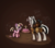 Size: 2790x2480 | Tagged: safe, artist:sharpy, oc, oc only, oc:badluck dice, oc:viendal sparkle, pony, unicorn, axe, birthday cake, birthday candles, blank flank, butt, cake, cyoa, dice, eyes closed, female, filly, foal, food, glowing horn, high res, hooves, horn, levitation, magic, mare, open mouth, open smile, plot, prpg, smiling, solo, telekinesis, weapon