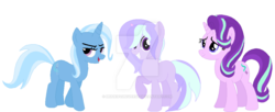 Size: 1024x416 | Tagged: safe, artist:mudkipzuniverse, starlight glimmer, trixie, g4, family, female, lesbian, magical lesbian spawn, obtrusive watermark, offspring, parent:starlight glimmer, parent:trixie, parents:startrix, ship:startrix, shipping, watermark