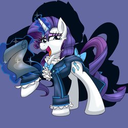 Size: 2300x2300 | Tagged: safe, artist:geraritydevillefort, rarity, pony, unicorn, the count of monte rainbow, g4, clothes, female, glowing horn, high res, horn, magic, open mouth, rarifort, solo, telekinesis, the count of monte cristo, villefort