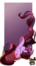 Size: 831x1500 | Tagged: safe, artist:tohupo, twilight sparkle, alicorn, pony, g4, abstract background, falling, female, legs in air, looking at you, mare, solo, twilight sparkle (alicorn)