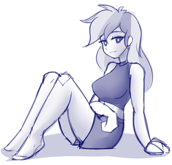 Size: 942x906 | Tagged: safe, artist:jovalic, rainbow dash, equestria girls, equestria girls series, forgotten friendship, g4, clothes, cute, dashabetes, female, looking at you, monochrome, simple background, sitting, sketch, solo, swimsuit, white background