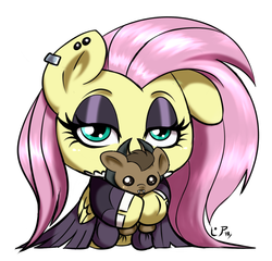 Size: 771x740 | Tagged: safe, artist:pia-sama, fluttershy, bat, pegasus, pony, fake it 'til you make it, g4, chibi, clothes, cute, eyeshadow, female, fluttergoth, makeup, mare, shyabetes, simple background