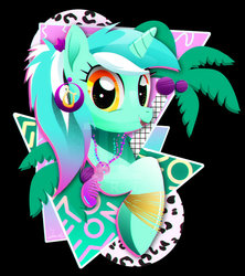 Size: 800x901 | Tagged: safe, artist:ii-art, lyra heartstrings, earth pony, pony, unicorn, g4, 80s, female, mare, open mouth, ponytail, smiling, solo, synthwave, vaporwave