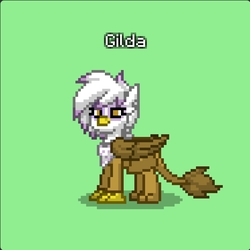 Size: 1120x1121 | Tagged: safe, gilda, griffon, pony town, g4, 8-bit, female, game screencap, green background, name tag, pixelated, simple background, solo