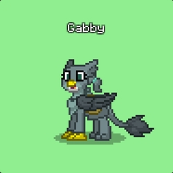 Size: 1117x1119 | Tagged: safe, gabby, griffon, pony town, g4, female, green background, name tag, pixelated, simple background, solo