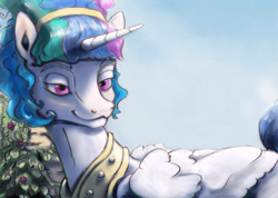 Size: 3816x2722 | Tagged: source needed, safe, artist:cookiedesu, princess celestia, alicorn, pony, g4, :3, alternate hairstyle, bedroom eyes, female, flower, high res, look, mare