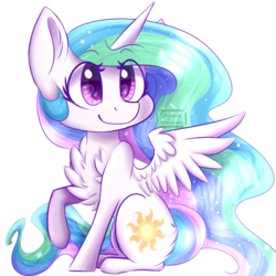 Size: 1024x1024 | Tagged: safe, artist:shinzus, princess celestia, alicorn, pony, g4, chest fluff, chibi, female, looking at you, mare, simple background, solo, transparent background