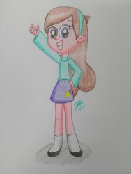 Size: 3120x4160 | Tagged: safe, artist:prinrue, equestria girls, g4, clothes, equestria girls-ified, gravity falls, headband, mabel pines, male, shooting star, smiling, traditional art