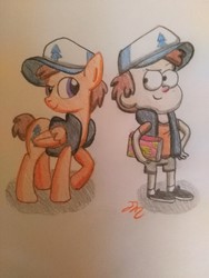 Size: 3120x4160 | Tagged: safe, artist:prinrue, human, pegasus, pony, clothes, crossover, dipper pines, gravity falls, human ponidox, journal #3, male, pine tree, ponified, self ponidox, traditional art, tree, vest