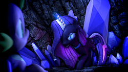 Size: 3840x2160 | Tagged: safe, artist:apexpredator923, nightmare rarity, spike, pony, g4, 3d, crystal, high res, magic