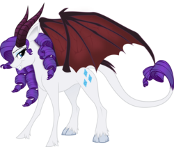 Size: 6000x5057 | Tagged: safe, artist:magister39, rarity, classical unicorn, demon, demon pony, pony, succubus, succubus pony, unicorn, g4, absurd resolution, bat wings, cloven hooves, demon horns, female, horn, horns, leonine tail, mare, simple background, solo, species swap, succupony, transparent background, unshorn fetlocks, wings