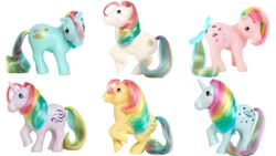 Size: 1280x720 | Tagged: safe, moonstone, parasol (g1), skydancer, starshine, sunlight (g1), windy (g1), pony, g1, brushable, rainbow ponies, toy