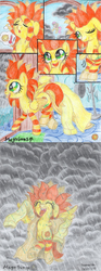 Size: 2471x6621 | Tagged: safe, artist:magnifsunspiration, oc, oc:redhead flower, pegasus, pony, boots, female, happy, mare, rain, raincoat, shoes, traditional art