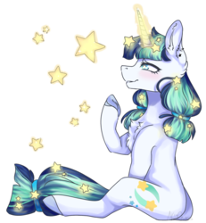 Size: 768x830 | Tagged: safe, artist:akiiichaos, oc, oc only, oc:shooting star (candycrusher3000), pony, unicorn, female, mare, simple background, sitting, solo, stars, transparent background