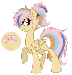 Size: 1024x1067 | Tagged: safe, artist:mintoria, oc, oc only, pegasus, pony, base used, ear piercing, earring, female, glasses, jewelry, mare, piercing, ponytail, raised hoof, simple background, solo, transparent background
