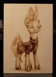 Size: 1280x1750 | Tagged: safe, artist:horseez, tempest shadow, pony, g4, female, pyrography, solo, traditional art