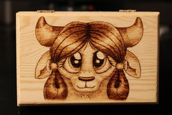 Size: 1280x853 | Tagged: safe, artist:horseez, yona, yak, g4, female, pyrography, solo, traditional art