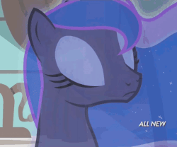 Size: 600x498 | Tagged: safe, edit, edited screencap, editor:childofthenight, screencap, princess luna, alicorn, pony, for whom the sweetie belle toils, g4, animated, bust, cropped, eyes closed, female, gif, logo, mare, reversed, solo