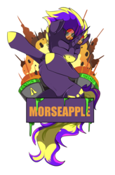 Size: 1725x2625 | Tagged: safe, artist:beardie, oc, oc only, pony, badge, con badge, dab, explosion, glasses, simple background, solo, toxic waste, transparent background