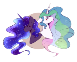 Size: 1024x832 | Tagged: dead source, safe, artist:ufodust, princess celestia, princess luna, alicorn, pony, g4, bust, duo, eye markings, female, mare, missing accessory, portrait, royal sisters, signature, simple background, transparent background