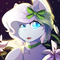 Size: 1500x1500 | Tagged: safe, artist:hakkids2, oc, oc only, oc:azur lachrimae, crystal pony, beautiful, bow, bust, chest fluff, choker, cute, flower, hair bow, looking at you, portrait
