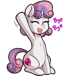 Size: 512x512 | Tagged: safe, artist:anibaruthecat, sweetie belle, pony, unicorn, g4, armpits, cute, cutie mark, diasweetes, explicit source, eyes closed, female, filly, foal, open mouth, simple background, solo, text, the cmc's cutie marks, transparent background, waving