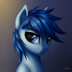 Size: 3000x3000 | Tagged: safe, artist:setharu, oc, oc only, oc:p-21, pony, fallout equestria, fallout equestria: project horizons, abstract background, fanfic art, high res, looking at you, male, signature, solo, stallion