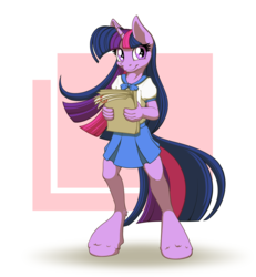 Size: 2400x2600 | Tagged: safe, artist:ohemo, twilight sparkle, unicorn, anthro, unguligrade anthro, g4, clothes, cute, female, high res, looking at you, pleated skirt, puffy sleeves, sailor uniform, school uniform, skirt, smiling, smiling at you, solo, twiabetes, unicorn twilight