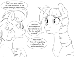 Size: 1320x1020 | Tagged: safe, artist:silfoe, twilight sparkle, alicorn, pony, royal sketchbook, g4, black and white, dialogue, duo, female, glasses, grayscale, mare, misspelling, monochrome, simple background, speech bubble, twilight sparkle (alicorn), white background