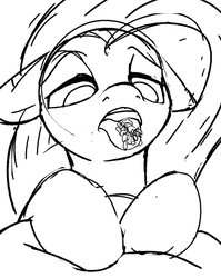 Size: 715x900 | Tagged: safe, artist:php187, fluttershy, rarity, twilight sparkle, pony, g4, butt, female, fetish, flutterpred, lineart, macro, mawshot, monochrome, open mouth, plot, rariprey, tongue out, tongue play, vore