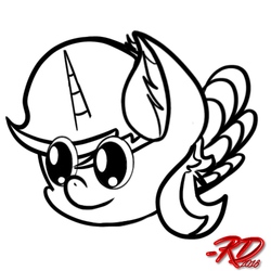 Size: 768x768 | Tagged: safe, artist:rubydeluxe, derpibooru exclusive, oc, oc only, oc:rd, alicorn, pony, alicorn oc, black and white, chibi, ear fluff, grayscale, horn, male, monochrome, quick sketch, signature, simple, sketch, solo, wings