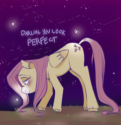 Size: 540x561 | Tagged: safe, artist:maddzroks, part of a set, fluttershy, firefly (insect), pegasus, pony, g4, blushing, cutie mark, female, implied appleshy, implied lesbian, implied shipping, lidded eyes, mare, night, offscreen character, solo, starry night, stars, text