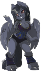 Size: 1080x1920 | Tagged: safe, artist:noben, oc, oc only, oc:octave symphony, pegasus, anthro, unguligrade anthro, breasts, cleavage, female, leg warmers, looking at you, simple background, smiling, transparent background, unshorn fetlocks