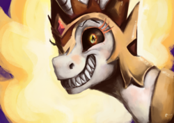 Size: 4960x3508 | Tagged: safe, artist:toisanemoif, daybreaker, alicorn, pony, g4, bust, evil smile, female, grin, portrait, sharp teeth, smiling, solo, teeth