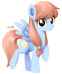 Size: 800x960 | Tagged: safe, artist:exceru-karina, oc, oc only, oc:morning dew, pegasus, pony, female, looking at you, mare, signature, simple background, smiling, solo, transparent background