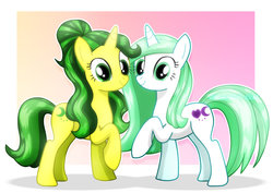 Size: 1600x1130 | Tagged: safe, artist:jucamovi1992, oc, oc:forest breeze, oc:jewel breeze, pony, unicorn, duo, duo female, female, twins