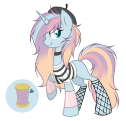 Size: 1024x981 | Tagged: safe, artist:mintoria, oc, oc only, pony, unicorn, beret, bottomless, clothes, female, fishnet stockings, hat, leg warmers, mare, partial nudity, shirt, simple background, solo, transparent background