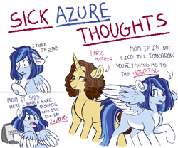 Size: 1024x853 | Tagged: safe, artist:azure-art-wave, oc, oc only, oc:azure, pegasus, pony, unicorn, female, hypochondria, mare, watermark