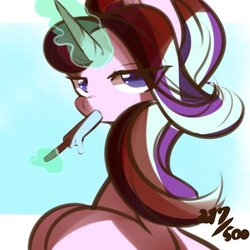 Size: 500x500 | Tagged: safe, artist:tohupo, starlight glimmer, pony, g4, female, food, ice cream, magic, mare, solo, telekinesis