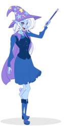 Size: 2742x5394 | Tagged: safe, artist:donnie-moon, trixie, equestria girls, g4, cape, clothes, elf ears, female, hat, mare, simple background, solo, transparent background, trixie's cape, trixie's hat, wand