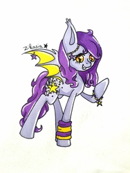 Size: 2508x3344 | Tagged: safe, oc, oc only, oc:starry sky, bat pony, pony, accessory, bat pony oc, female, full body, high res, simple background, solo, white background, yellow eyes