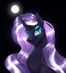 Size: 948x1058 | Tagged: safe, artist:not-ordinary-pony, derpibooru exclusive, nightmare rarity, rarity, pony, unicorn, g4, female, looking at you, mare, moon, nightmarified, solo, stars