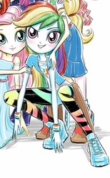 Size: 705x1147 | Tagged: safe, artist:ritalux, applejack, fluttershy, pinkie pie, rainbow dash, sci-twi, sunset shimmer, twilight sparkle, equestria girls, g4, my little pony equestria girls: better together, official, female, hasbro, looking at you, offscreen character, smiling