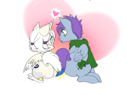 Size: 1600x1200 | Tagged: safe, artist:crazyazzy180, oc, oc only, oc:glamis, oc:raincloud drizzle, alicorn, pegasus, pony, abstract background, alicorn oc, butt, clothes, heart, looking at each other, oc x oc, plot, scarf, shipping, ych result
