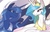 Size: 1500x971 | Tagged: dead source, safe, artist:probablyfakeblonde, princess celestia, princess luna, alicorn, pony, g4, abstract background, bust, crown, duo, ear fluff, female, horn, jewelry, lidded eyes, looking at each other, mare, portrait, regalia, royal sisters, sharp horn, smiling, spread wings, wings