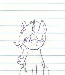 Size: 1806x2067 | Tagged: safe, artist:fluttershutterz, oc, oc only, pony, unicorn, crying, depression, lined paper, male, sad, sitting, solo, stallion, traditional art