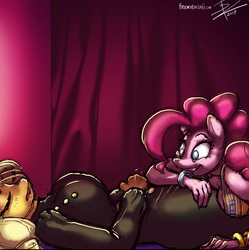 Size: 3199x3209 | Tagged: safe, artist:threewontoo, part of a set, applejack, pinkie pie, earth pony, anthro, g4, breasts, clothes, high res, sleeping