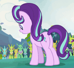 Size: 518x473 | Tagged: safe, screencap, arista, clypeus, cornicle, frenulum (g4), lokiax, soupling, starlight glimmer, changedling, changeling, pony, unicorn, g4, to change a changeling, animated, confident, cropped, gif, raised hoof