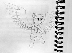 Size: 2054x1519 | Tagged: safe, artist:sodanium, pegasus, pony, male, monochrome, solo, traditional art, wings